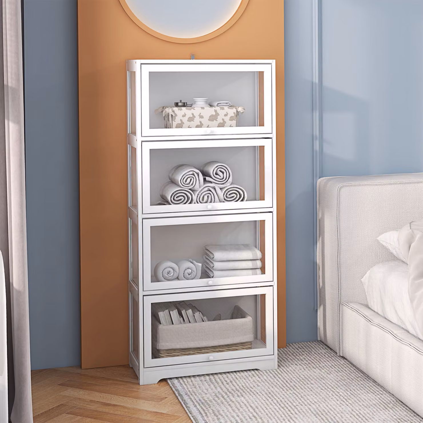 Vetrina per collezione HOMCOM con 4 ripiani e ante a battente in legno e acrilico, Bianco, L: 59 cm, P: 30 cm, H: 139 cm – 2