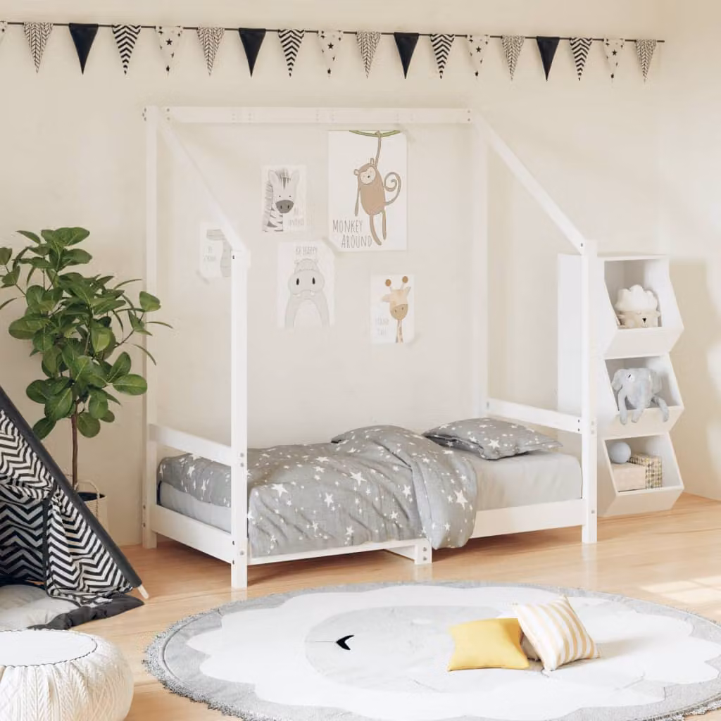 vidaXL Giroletto per bambini in legno massello di pino bianco L 70 cm x P 140 cm