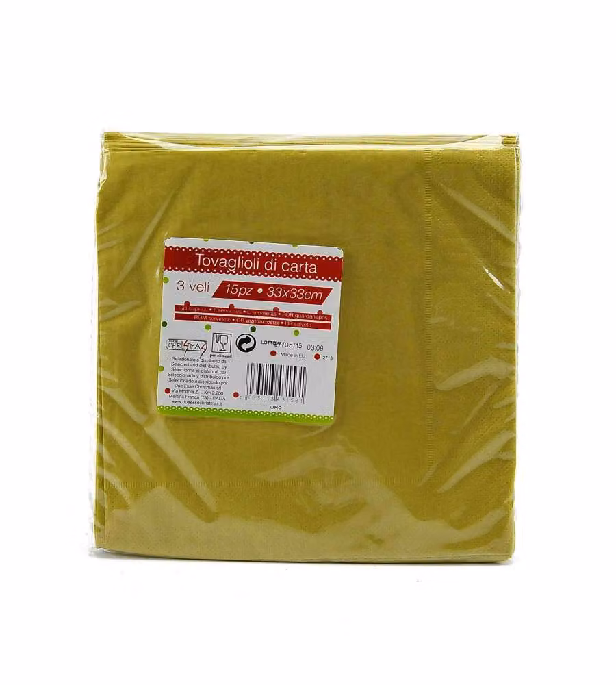 Tovaglioli Oro - 15 Pezzi - 3 Veli - 33x33 cm - Tavola Elegante