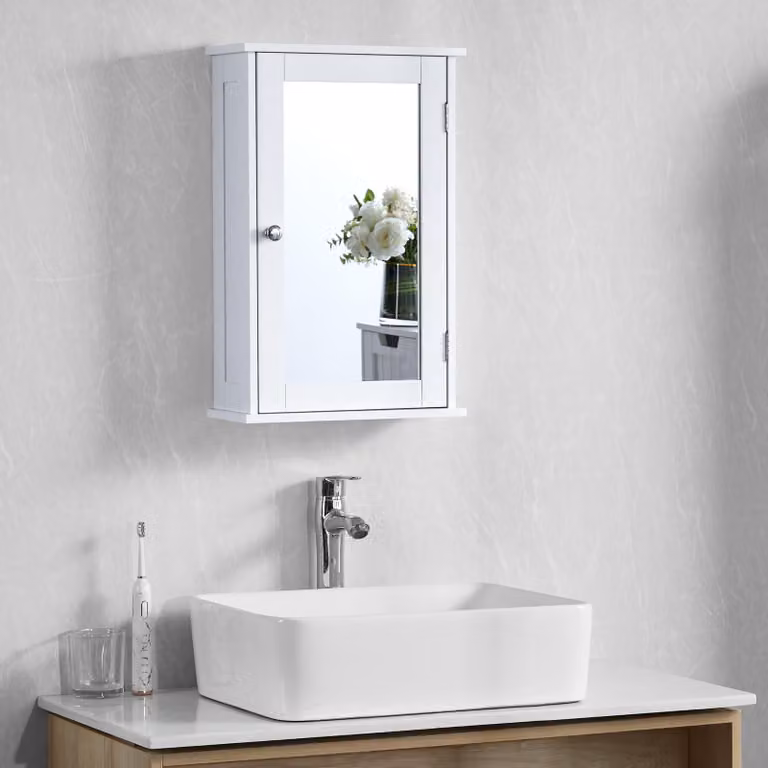 Mobiletto bagno con specchio, colore bianco