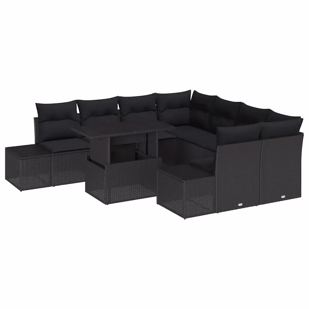 Set Divano da Giardino vidaXL 9 Pezzi Nero con Cuscini e Tavolino in Polyrattan e Metallo – 2