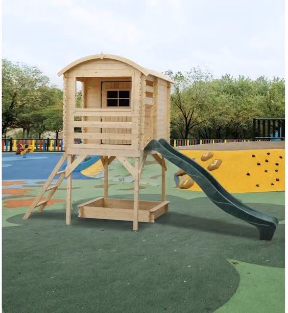 Casetta gioco bambini in legno con scivolo e sabbiera Joy 163x118 cm  Esterni da Vivere