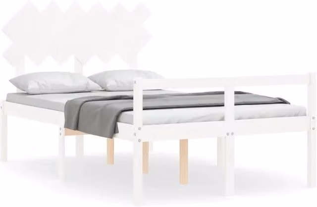 Letto matrimoniale | Letto per adulti | Letto per Anziani con Testiera Bianco 120x200 cm Legno Massello