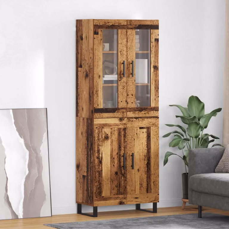 Set di 2 credenze vidaXL in legno vecchio marrone con dettagli in vetro e metallo, L/P/H: 69,5 x 34 x 180 cm