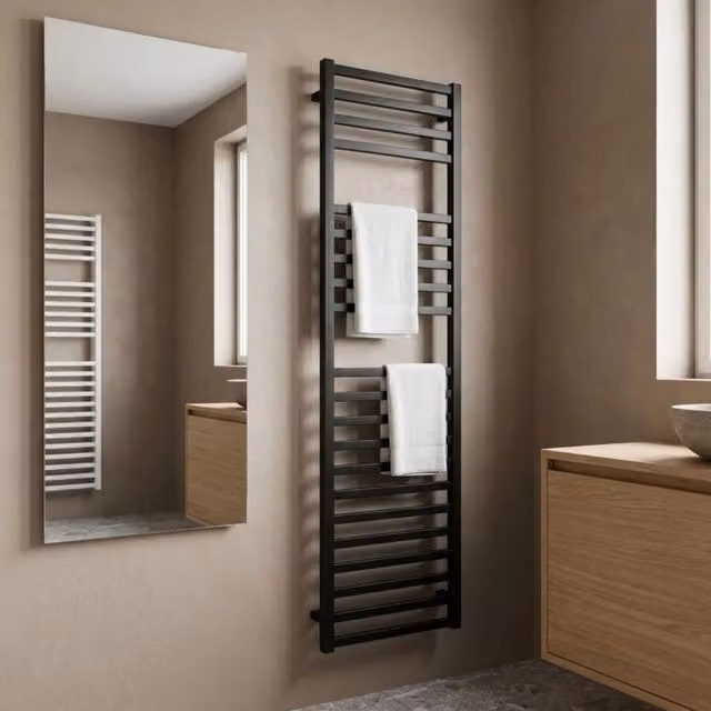 Termoarredo scaldasalviette quadrato nero opaco per bagno *** finitura- nero, misure h1800xl500xi470 mm, confezione 1