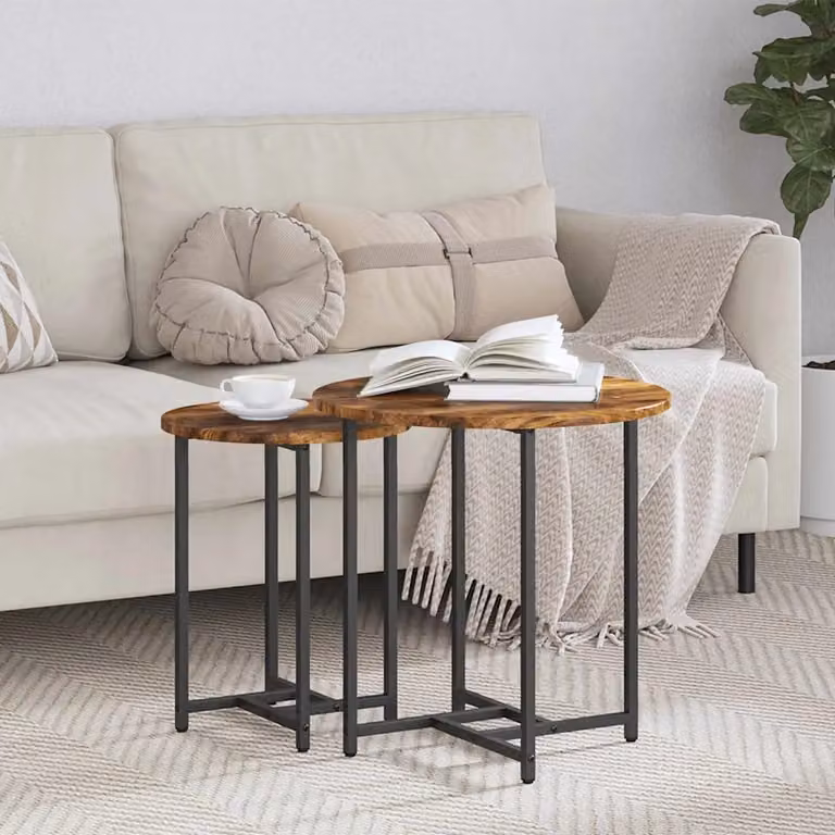 Set di 2 tavolini quadrati vidaXL in stile industriale, colore rovere affumicato e nero, L/P/H: 50 x 50 x 50 cm