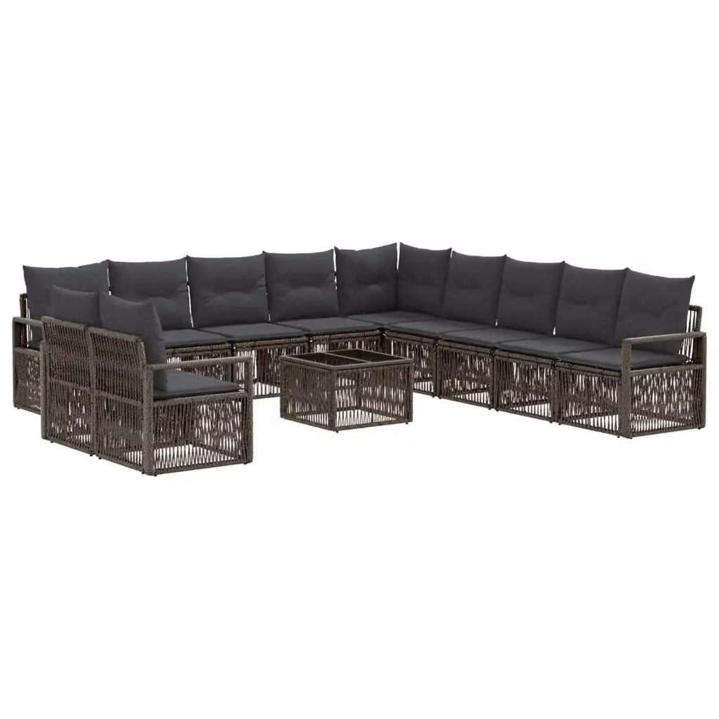 Set Divano da Giardino a L con Tavolino vidaXL, 12 Pezzi, Grigio con Cuscini e Struttura in Metallo e Polyrattan – 2