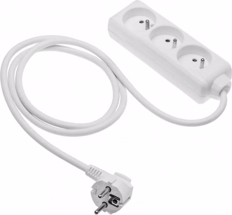 Cavo di prolunga domestico GTV, ciabatta a 3 prese con 3 prese francesi, lunghezza 1,5 m, carico massimo 2000 W, spina Euro, resistente e sicuro