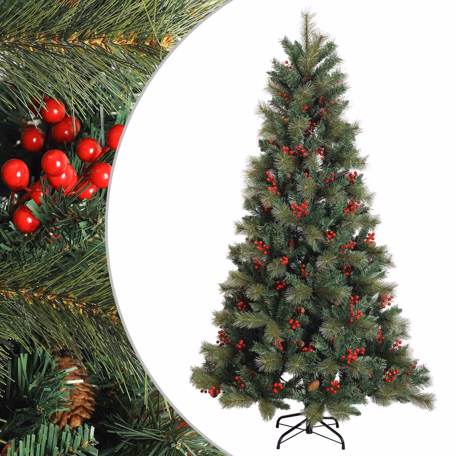 Albero di Natale artificiale pieghevole, altezza 210 cm, realizzato in PVC e metallo