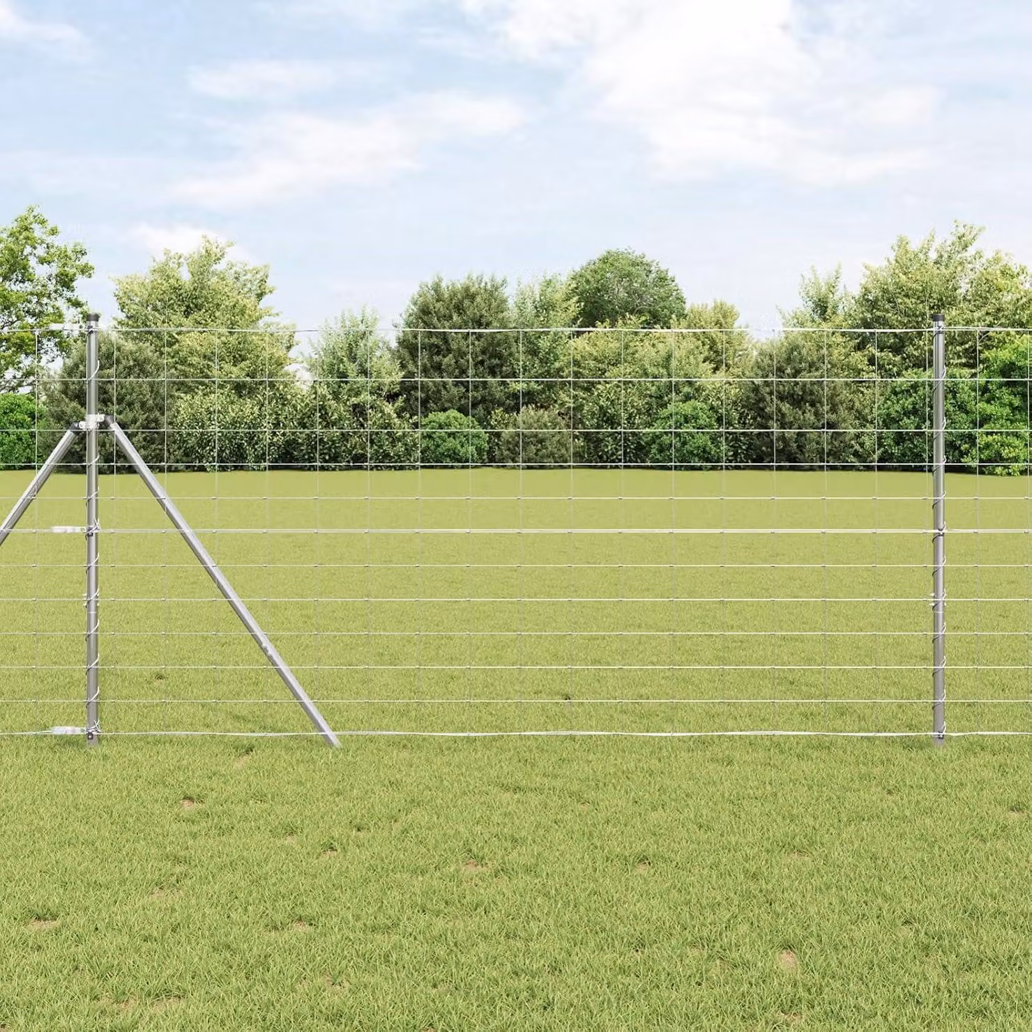 Recinzione in filo di acciaio zincato, con 11 pali e accessori, dimensioni 25 x 1,2 metri, ideale per giardino e terrazza