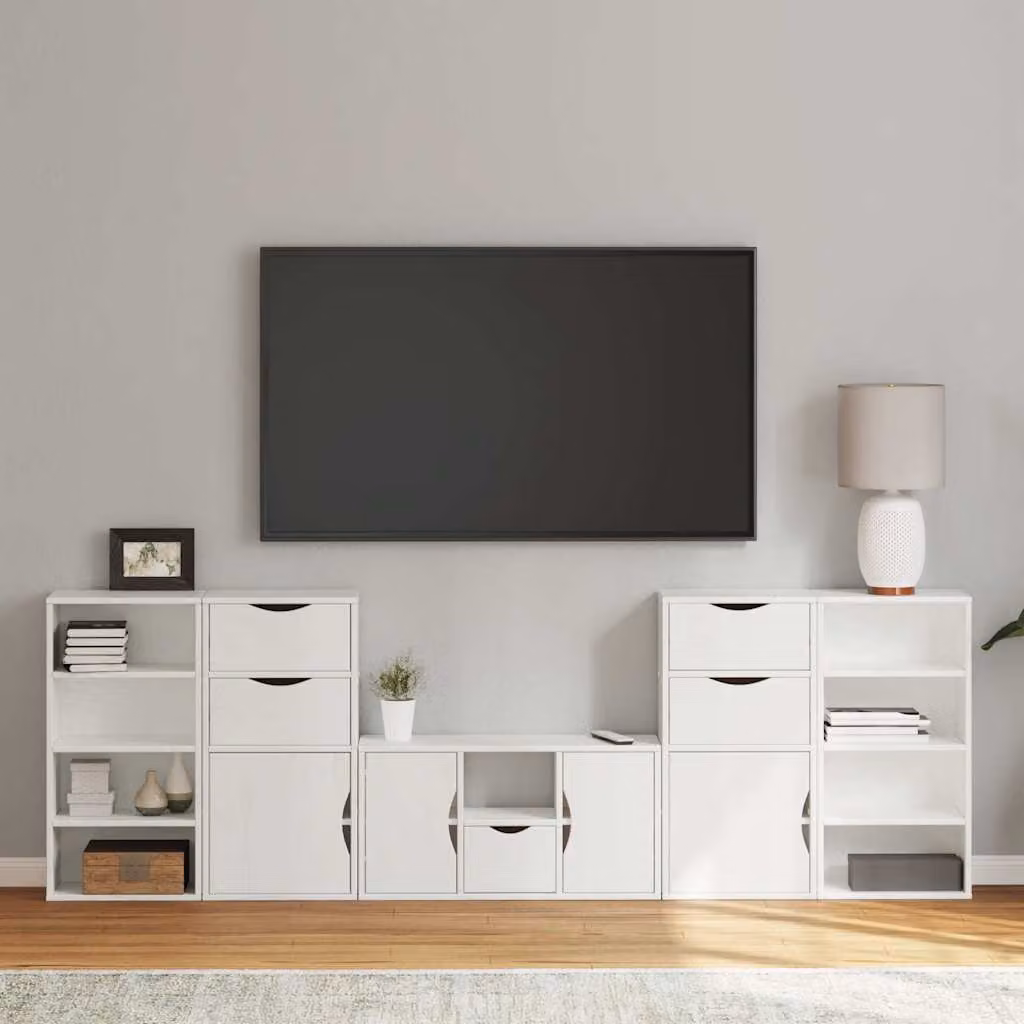 Mobile TV vidaXL ODDA composto da 5 pezzi in legno di pino bianco con contenitore moderno per soggiorno – 1