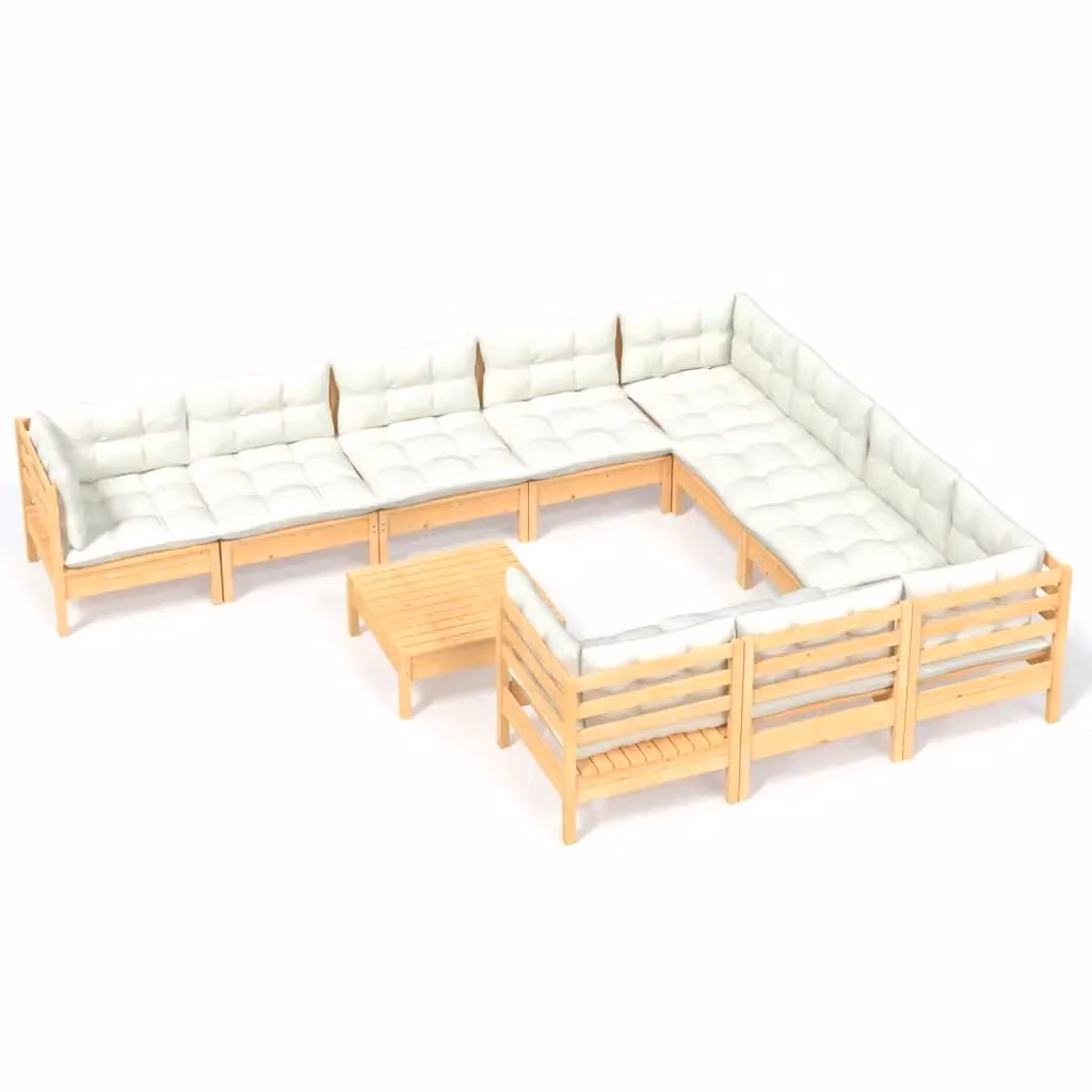 Set di divani da giardino vidaXL in legno massello di pino con cuscini beige 11 pezzi – 2