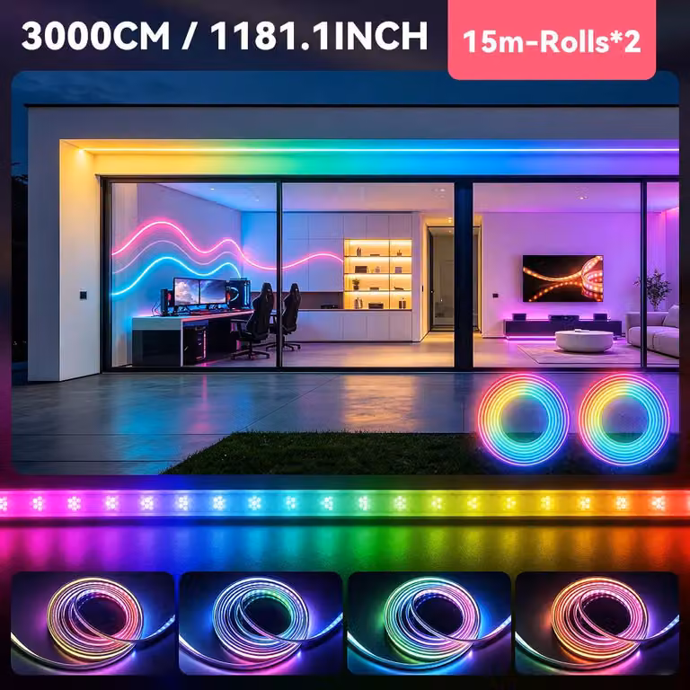 Striscia LED, sincronizzazione con la musica, design flessibile, 30 metri, alimentazione 220-240V, spina europea