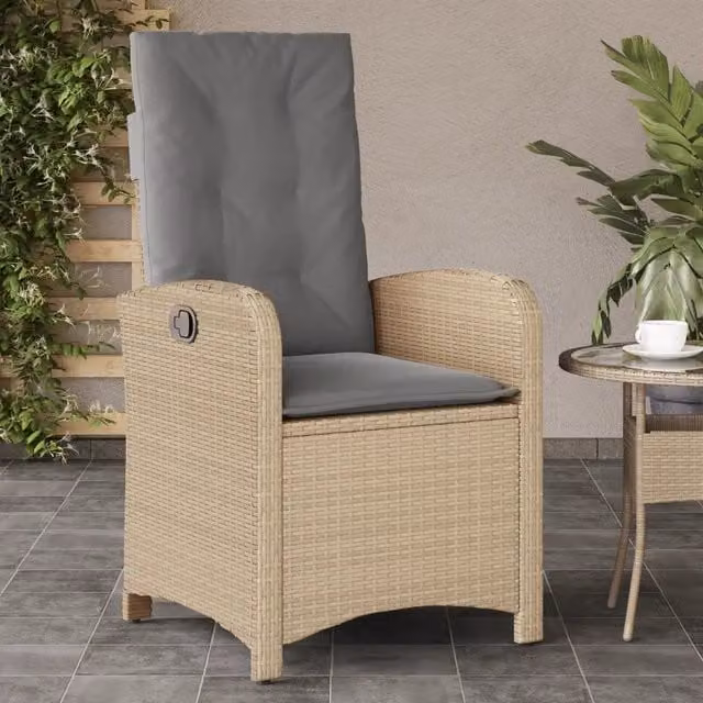 Sedia Reclinabile da Giardino vidaXL in Polyrattan e Metallo con Cuscini Beige e Grigio – 1