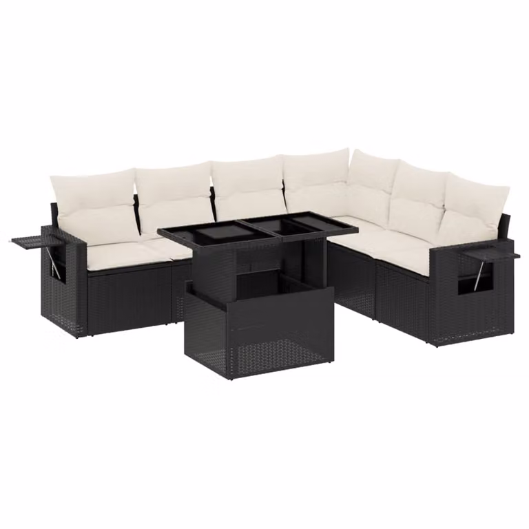 Set Divani da Giardino con Cuscini 7pz Nero Polyrattan