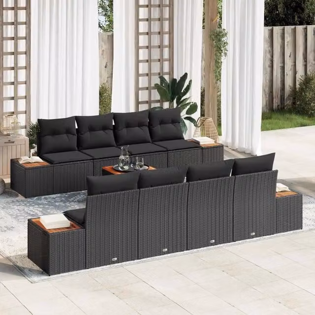 Set Divano da Giardino 9 pz Nero Poly Rattan 3356718
