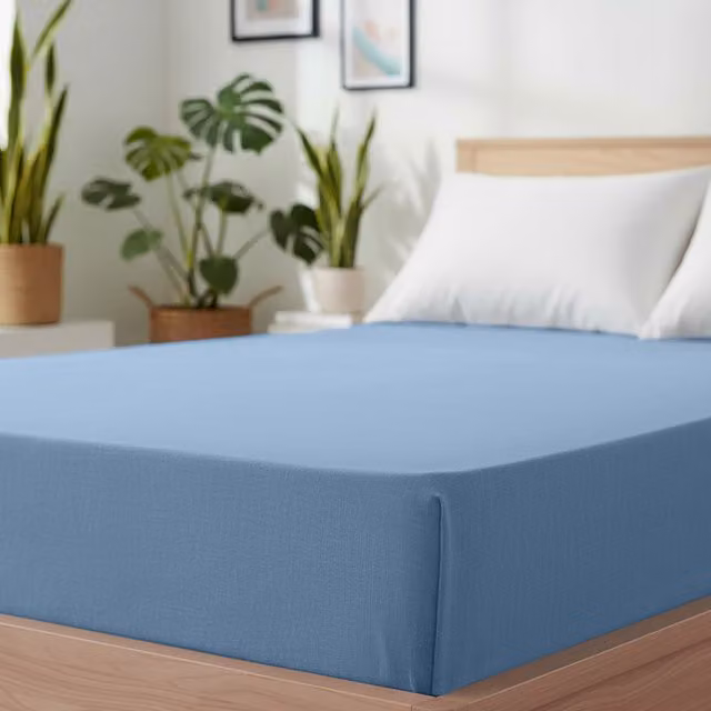 Lenzuolo con angoli KASANOVA melange azzurro per 1 piazza e mezza, L/P/H: 120 x 200 cm