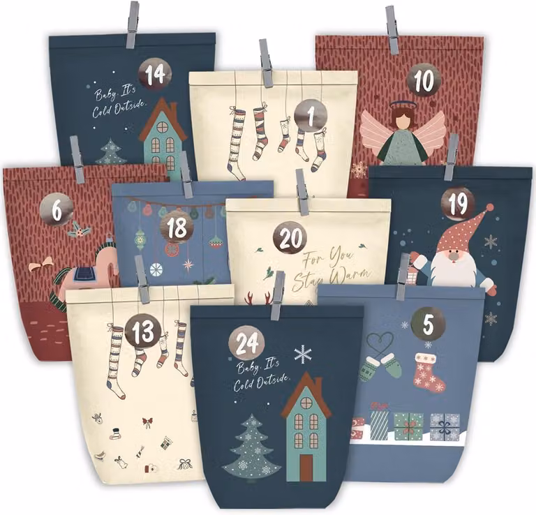 Calendario dell'Avvento da riempire - 24 calendari natalizi - Sacchetti di carta da decorare a mano - Sacchetti regalo da riempire personalmente