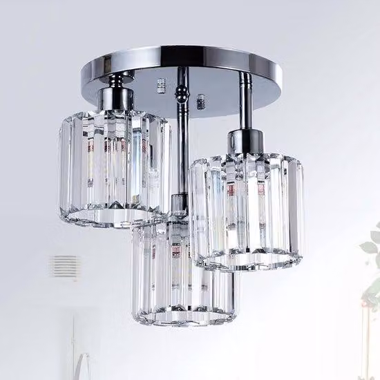 Lampada a sospensione in cristallo, argento, trasparente, ideale per ingresso e camera da letto.