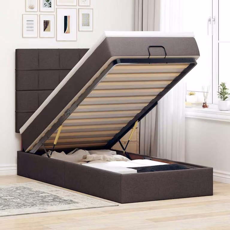 Letto Pouf vidaXL con Materasso e Base a Sollevamento, Tessuto, con Porte USB e Illuminazione Sotto il Letto, L/P/H: 190 x 90 x 128 cm