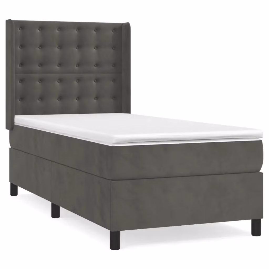 vidaXL Giroletto a Molle con Materasso Ibrido in Velluto Grigio Scuro L/P/H: 90 x 200 x 128 cm – 2