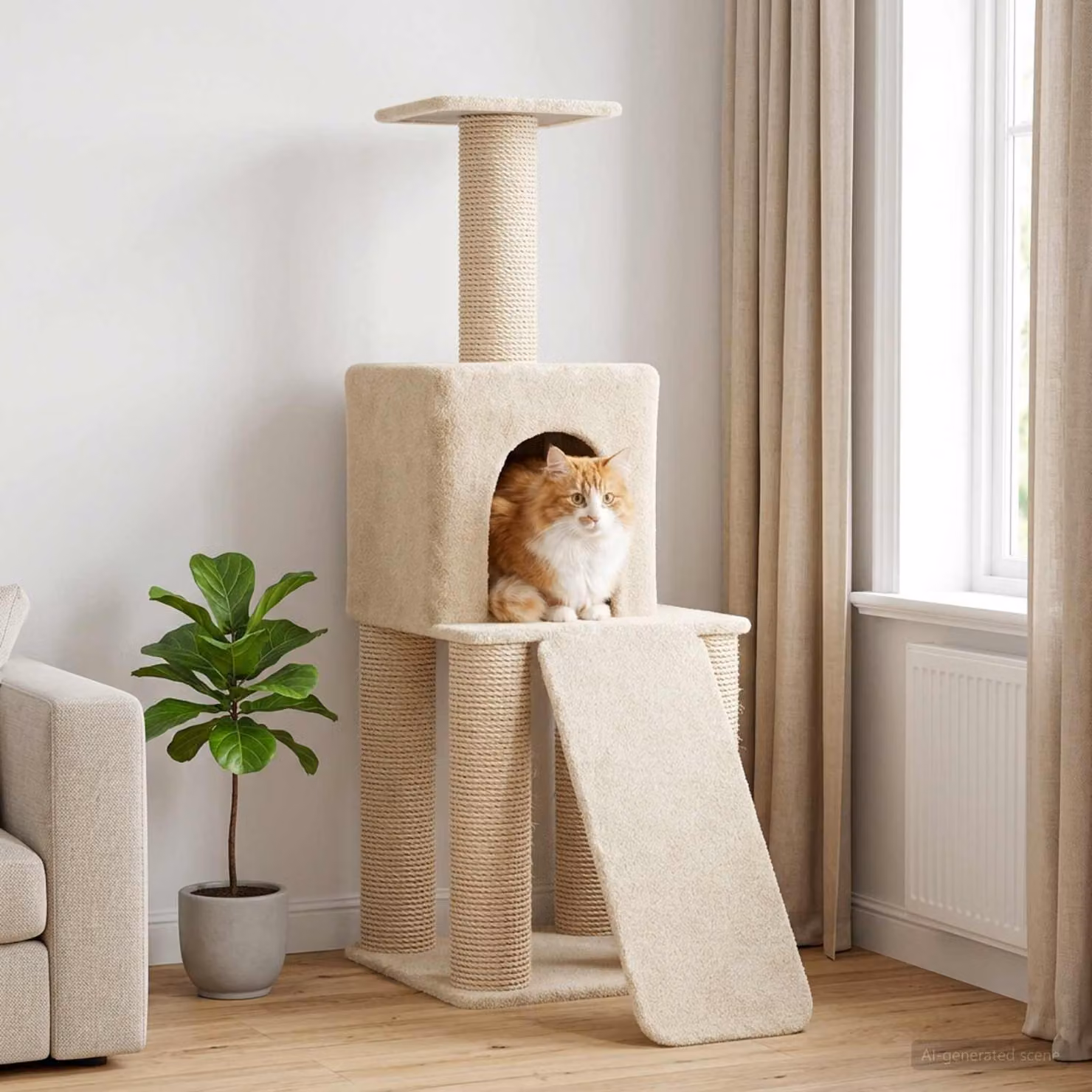 vidaXL Albero per gatti con pali in sisal Beige Altezza: 146 cm