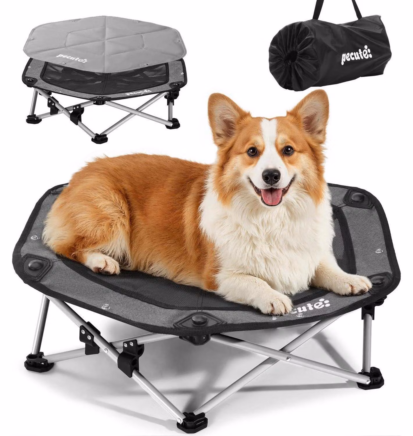 Letto rialzato pieghevole per cani, adatto per l'esterno, per campeggio, colore grigio. Dimensioni: 75 x 17 x 17 cm