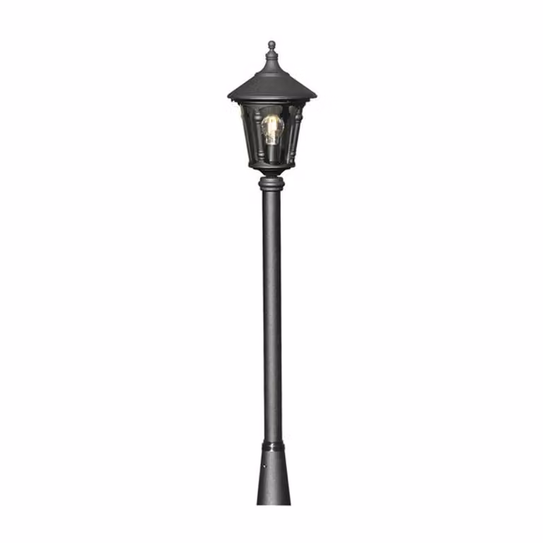 Testa di lampada Konstsmide Virgo in alluminio laccato nero, con vetro acrilico color fumo. Vetro acrilico, prezzo senza base, senza asta, vedi accessori