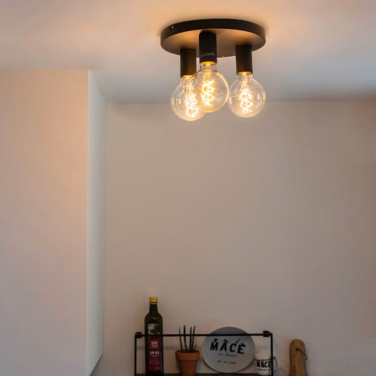 Plafoniera soffitto Facil QAZQA, dimmerabile, Nero, Soggiorno / Sala da pranzo, Metallo, Plafoniera