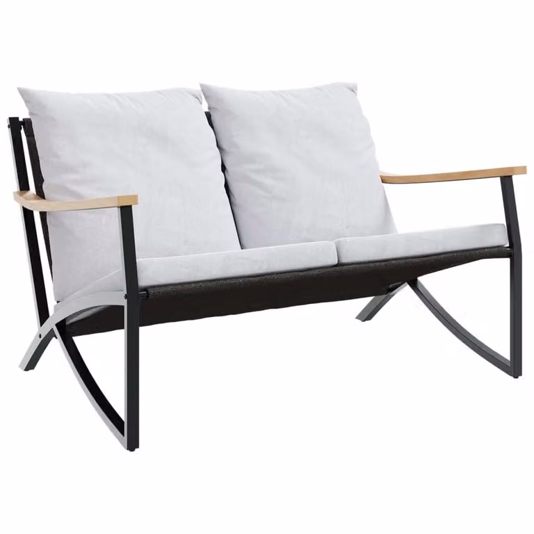 Panchina da Giardino con Cuscini 120 cm Nera in Acciaio