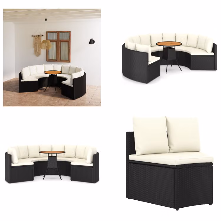 vidaXL Set di divani da giardino 7 pezzi con cuscini in poly rattan nero - Set salotto da giardino - Set salotto da giardino - Mobili da giardino - Set mobili da giardino