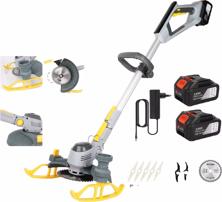tagliabordi a batteria da 600 W, larghezza di taglio 16 cm, motore a spazzole, set di batterie 2x, UE