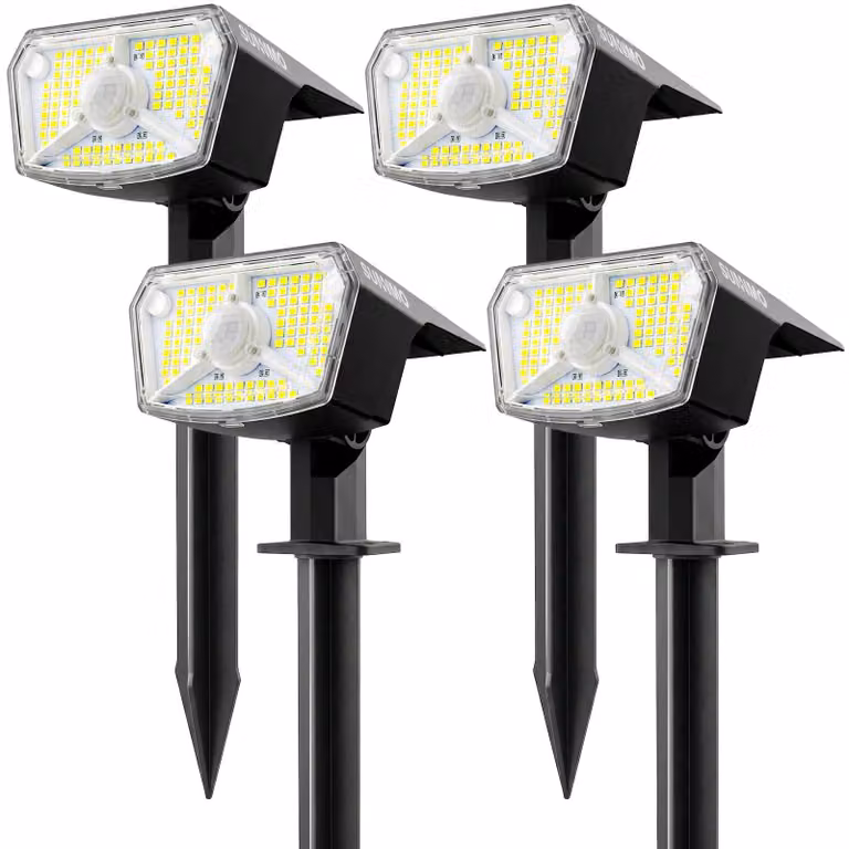 Lampade solari con sensore di movimento, 104 LED, grado di protezione IP65, set da 4