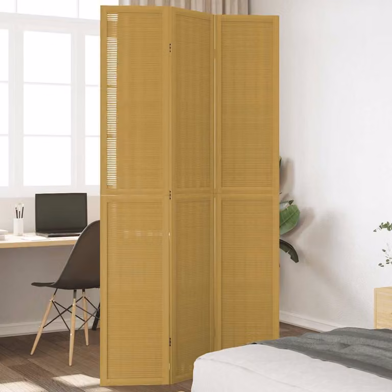 vidaXL Divisorio Ambienti 3 Pannelli in Legno di Paulownia Massello Marrone Scuro H: 180 cm x L: 110 cm x P: 3 cm