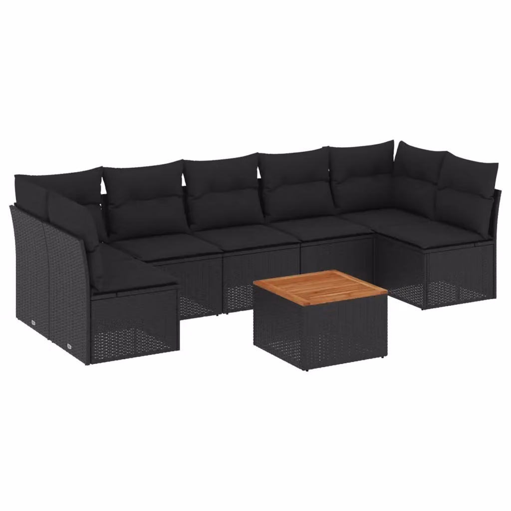 vidaXL Set Divani da Giardino a L con Cuscini 8 pz Nero in Polyrattan e Tavolino da Esterno – 2
