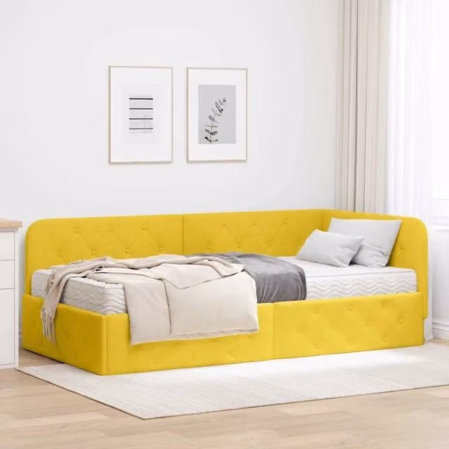 Cornice del letto ad angolo Giallo 90 x 190 cm Velluto 3394078