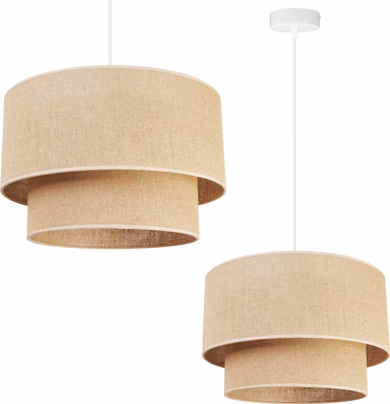 Light-Home Juta - Metallo con paralume in tessuto - E27 - Crostata a 1 lampadina 40 cm - Base bianca e juta