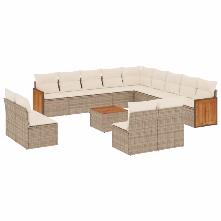 Set Divani da Giardino 14pz con Cuscini in Polyrattan Beige