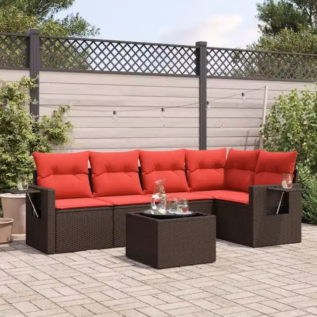 Set Divani da Giardino 6 pz con Cuscini Marrone in Polyrattan 3220143