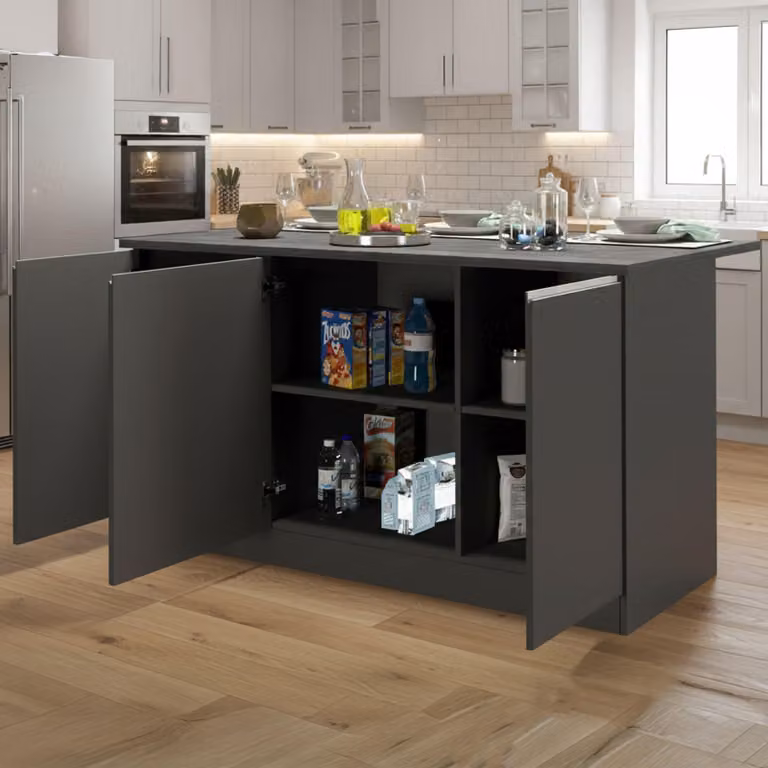 Dmora Isola da Cucina Tartaro 90x155x90h cm Nero Antracite, Modulabile 6 Vani  Italy