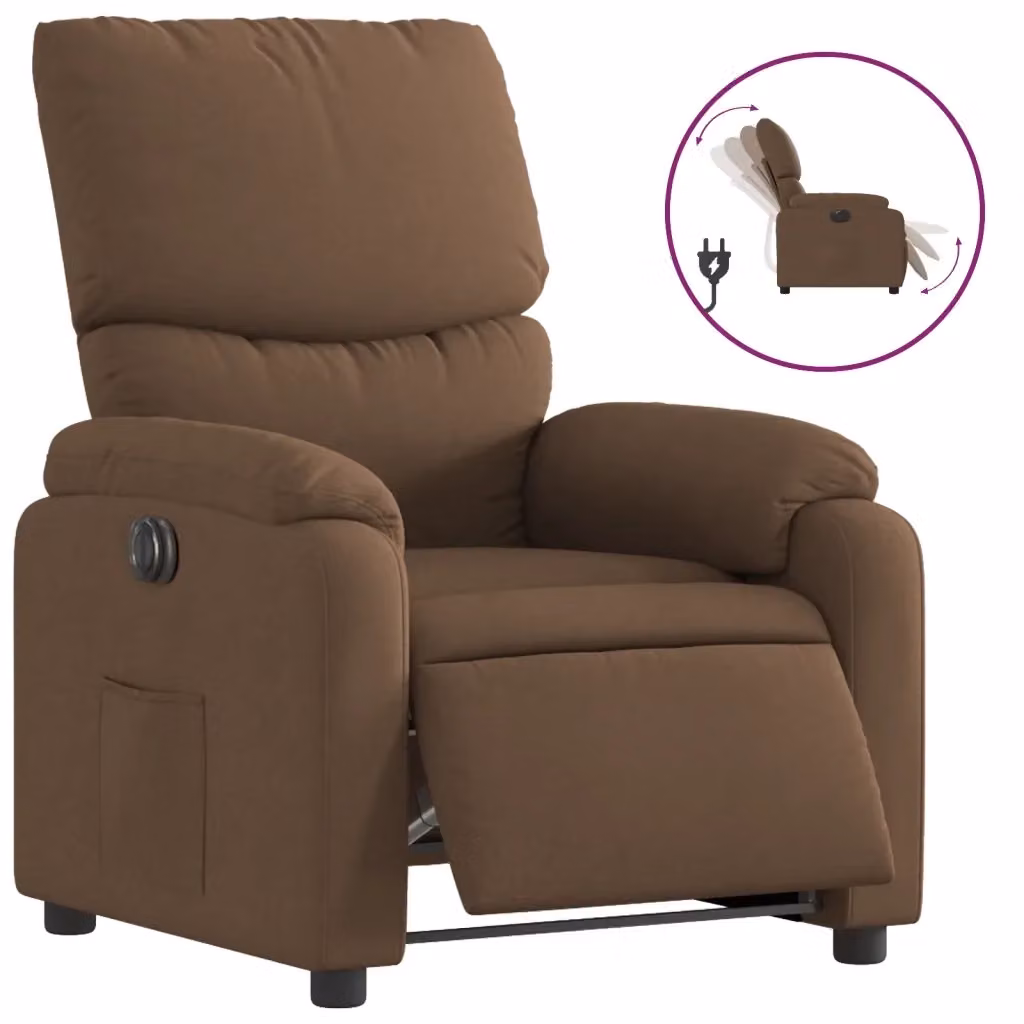 Poltrona elettrica reclinabile relax vidaXL in tessuto marrone con braccioli e funzione auto-return per soggiorno – 2