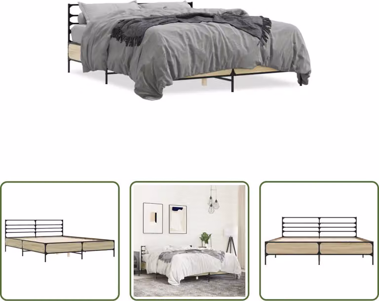The Living Store Struttura per letto in rovere Sonoma 160x200 cm in legno e metallo