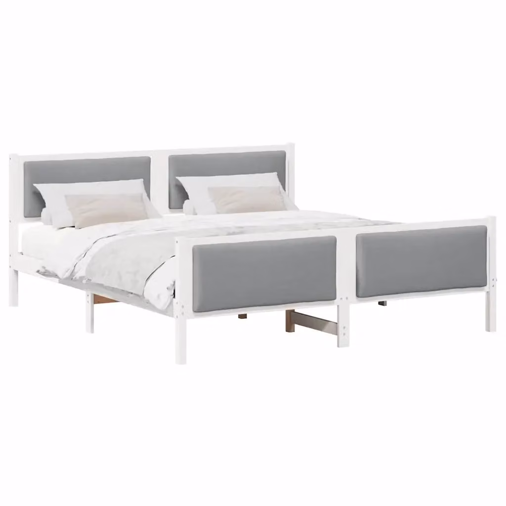 Struttura del letto moderna vidaXL in tessuto e legno di pino, Grigio e Bianco, 200 x 200 cm – 2