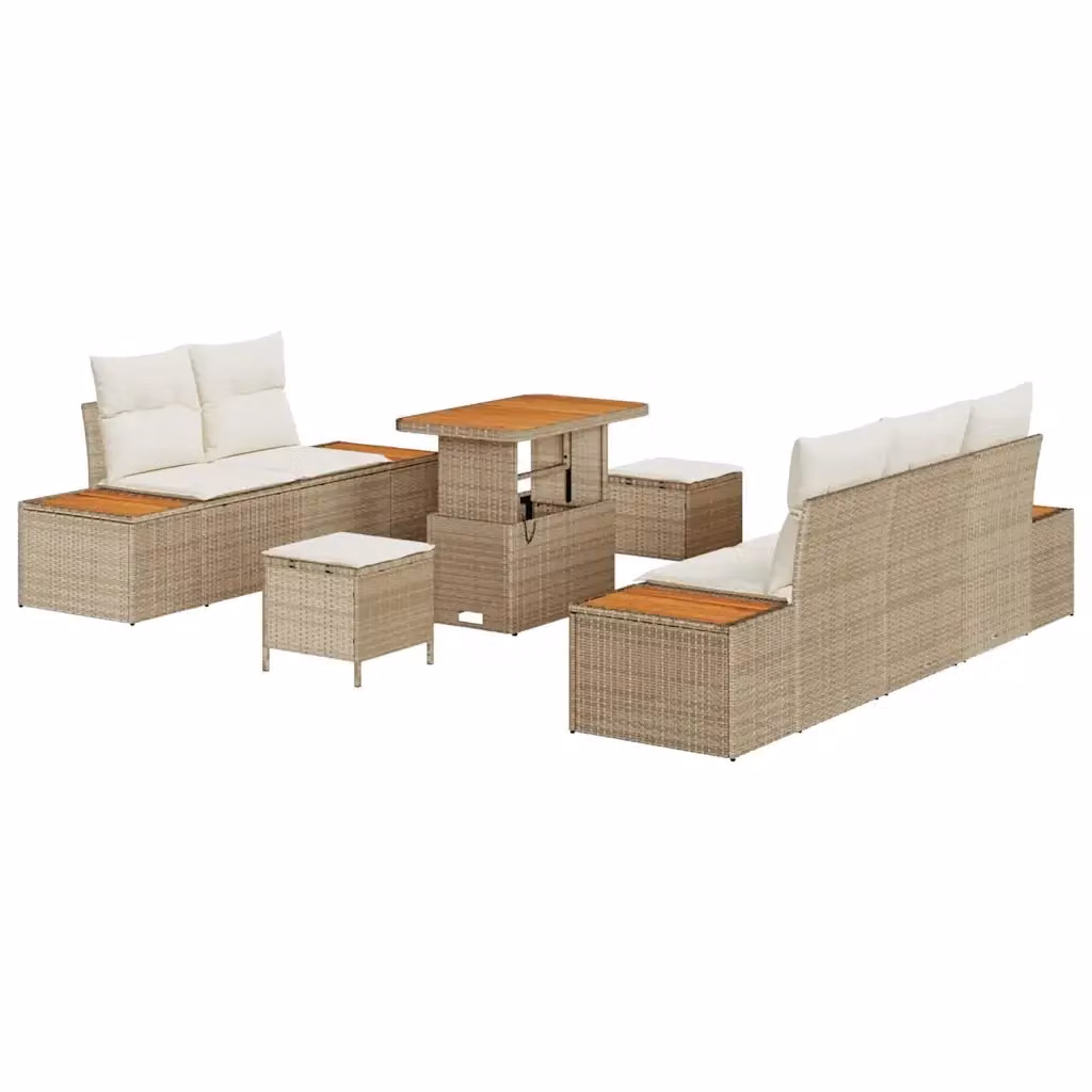 Set Divano da Giardino vidaXL 8 Pezzi a Forma di U con Tavolino e Pouf Beige – 2