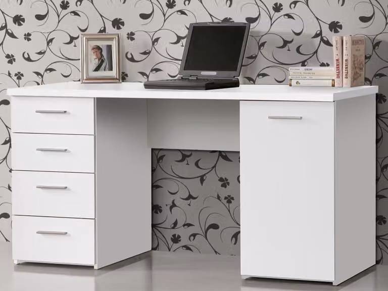 möbelando Scrivania Scrivania per ufficio Scrivania per computer Scrivania per computer portatile Mobili per ufficio Balu I Bianco opaco