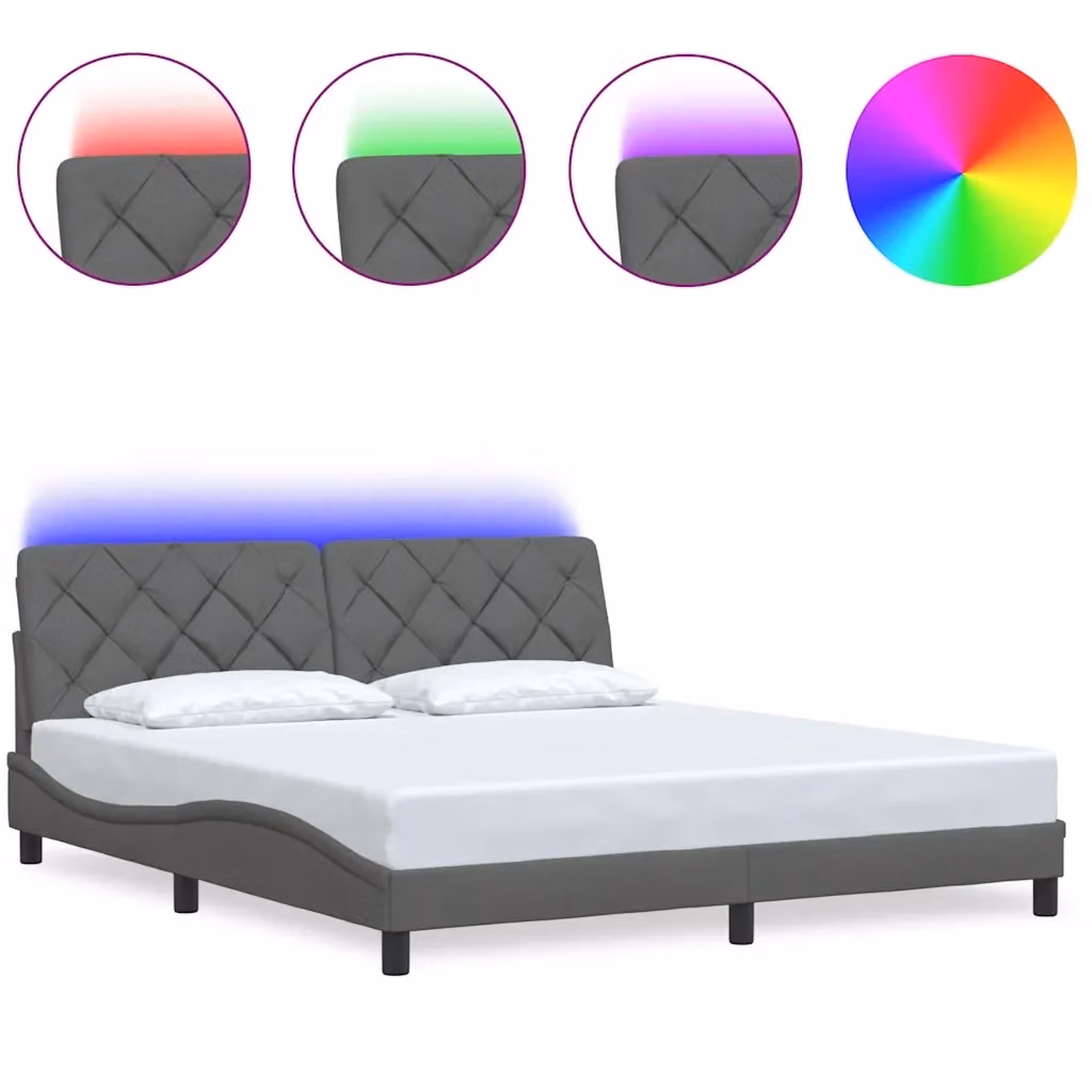 vidaXL Giroletto Moderno in Tessuto Grigio con Illuminazione LED e Porta USB, L/P: 180 x 200 cm – 2