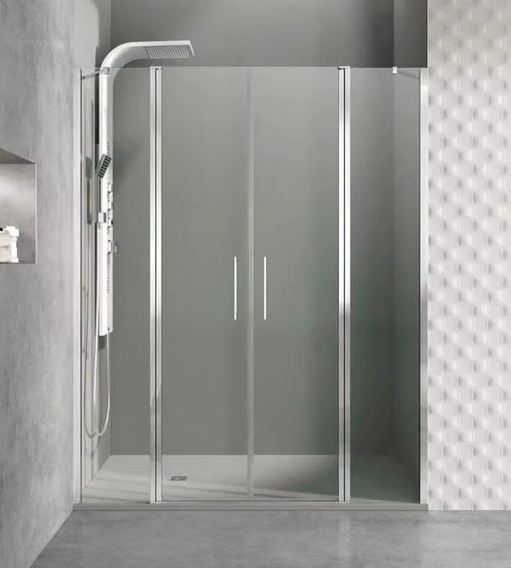 Box doccia rettangolare DUCHA con 2 porte battenti e pannelli fissi, vetro trasparente 6 mm, finitura cromo lucido, L: 175 cm