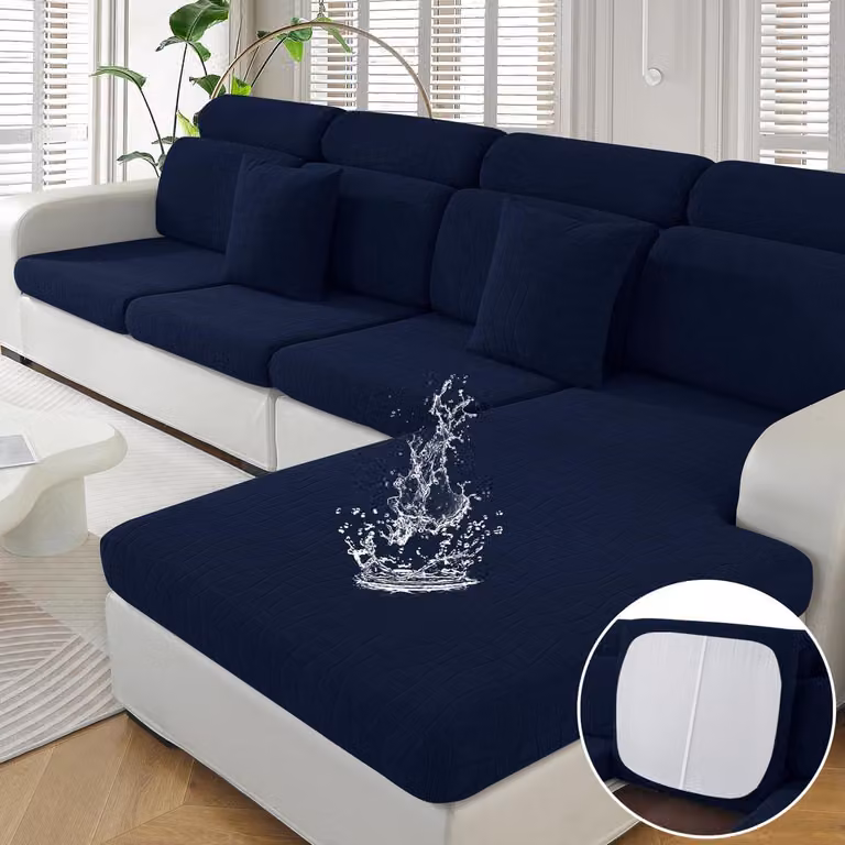 Copertura per cuscino da seduta, elasticizzata, impermeabile, universale, blu scuro, adatta per 1 posto, divani a 3 posti e chaise-longue
