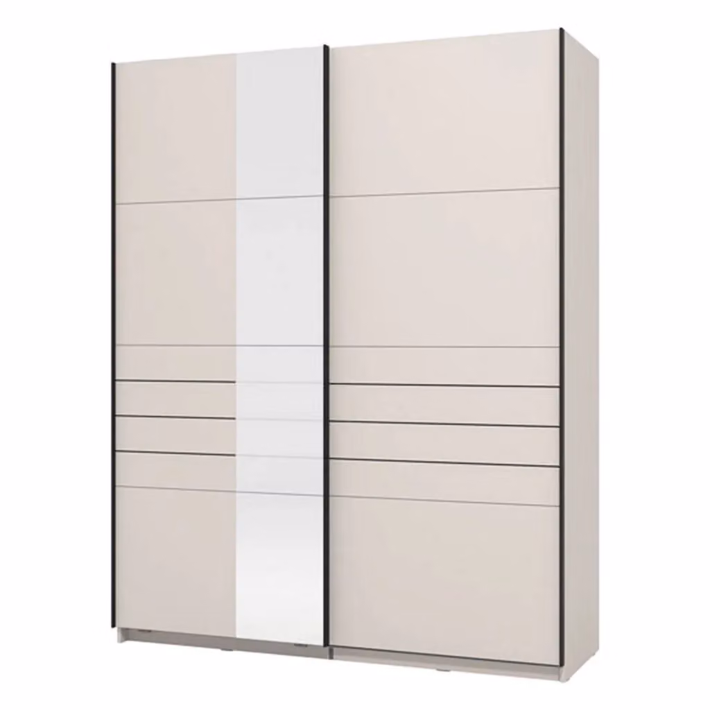 Armadio da camera da letto DMORA con ante scorrevoli, specchio e illuminazione LED, Bianco Crema, L: 145.5 cm, H: 217.5 cm – 2