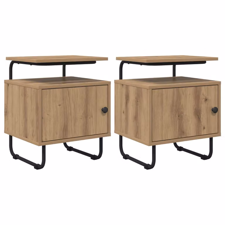 Set di 2 Armadi da Notte vidaXL in Legno e Metallo, Colore Marrone